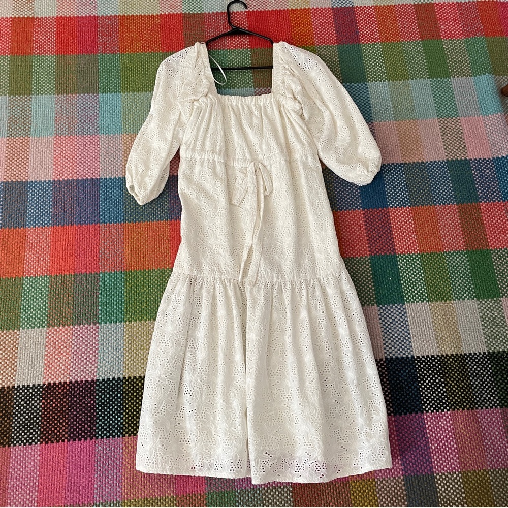 Yumi Kim tiered eyelet puff sleeve midi dress size small